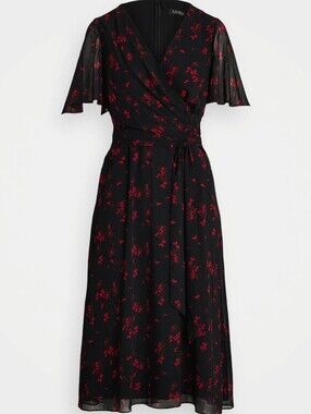 Lauren Ralph Lauren Black Floral Abel Short Sleeve Day Dress